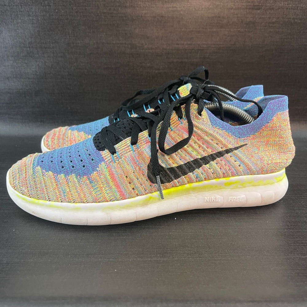 Nike Free RN Flyknit Women's size 10 Multicolor Rainbow Running Shoes 831070-102 - Picture 4 of 9